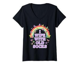 Femme I Wipe with Old Socks Funny Adult Humour Rainbow T-Shirt avec Col en V