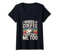 Femme I Wonder If Coffee Thinks About Me Too T-Shirt avec Col en V