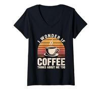 Femme I Wonder If Coffee Thinks About Me Too T-Shirt avec Col en V
