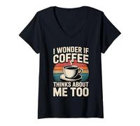 Femme I Wonder If Coffee Thinks About Me Too T-Shirt avec Col en V