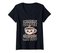 Femme I Wonder If Coffee Thinks About Me Too T-Shirt avec Col en V