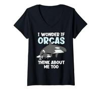 Femme I Wonder If Orcas Think About Me Too Funny Orca T-Shirt avec Col en V