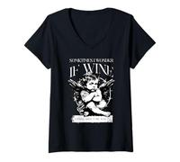 Femme I Wonder If Wine Thinks of me Too Thinking Angel Funny T-Shirt avec Col en V