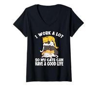 Femme I Work A Lots So My Cats Can Have A Good Life Pile de Chats T-Shirt avec Col en V