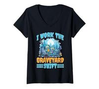 Femme I Work The Graveyard Shift Travailleur noctural Nocturne T-Shirt avec Col en V