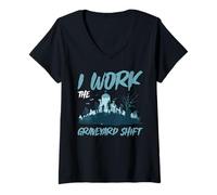 Femme I Work The Graveyard Shift Travailleur noctural Nocturne - T-Shirt avec Col en V