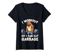 Femme I Workout So I Can Eat Garbage Funny Capybara Haltérophilie T-Shirt avec Col en V