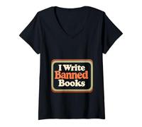 Femme I Write Banned Books Auteur Écrivain Humour ||- T-Shirt avec Col en V