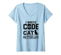 Femme I Write Code So My Cat Can Have a Better Life Funny Geek T-Shirt avec Col en V