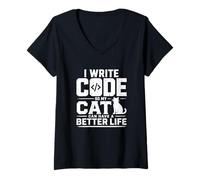 Femme I Write Code So My Cat Can Have a Better Life Funny Geek T-Shirt avec Col en V