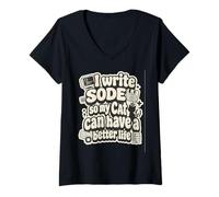 Femme I Write Code So My Cat Can Have a Better Life Funny Geek T-Shirt avec Col en V