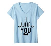 Femme I Wuf You Dog Lover Cute Dog Paw Print Dog Mom Dad Dogs Mum T-Shirt avec Col en V
