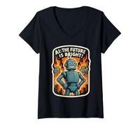 Femme IA : l'avenir est Brillant, drôle, Intelligence Anti-Artificielle T-Shirt avec Col en V