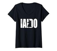 Femme Iaido Épée Dessin Arts Martiaux T-Shirt avec Col en V