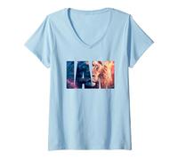 Femme IAM Lion of Judah - Holy Name of GOD Christian Faith Graphic T-Shirt avec Col en V