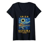 Femme Ibiza, España Eclipse Solar Total 2026 T-Shirt avec Col en V