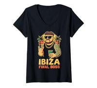 Femme Ibiza Final Boss Disco Party Beach Summer T-Shirt avec Col en V