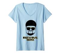 Femme Ibiza Final Boss Head Funny Meme Club Star Spain UK T-Shirt avec Col en V