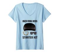Femme Ibiza Final Boss Starter Kit Funny Meme Club Star Spain UK T-Shirt avec Col en V