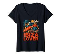 Femme Ibiza Surfer Ibiza Lover Retro, Mode de Vie côtier pour Hommes T-Shirt avec Col en V