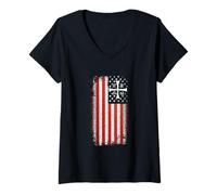 Femme IC XC NIKA Drapeau Américain Chrétien Orthodoxe Vintage T-Shirt avec Col en V