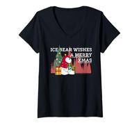 Femme Ice Bear Vous Souhaite de joyeuses fêtes de Fin d'année T-Shirt avec Col en V