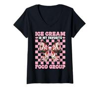 Femme Ice Cream is My Favorite Food Group Coquette Girl Mom T-Shirt avec Col en V