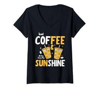 Femme Iced Coffee & Sunshine Every Day All Day Funny Summer T-Shirt avec Col en V