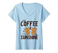 Femme Iced Coffee & Sunshine Every Day All Day Funny Summer T-Shirt avec Col en V