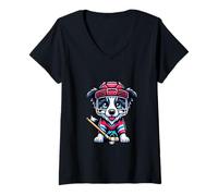 Femme Icehockey Border Collie Mignon T-Shirt avec Col en V