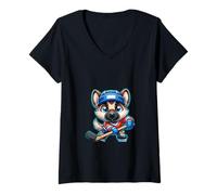 Femme Icehockey Malinois Petit Joueur Adorable T-Shirt avec Col en V