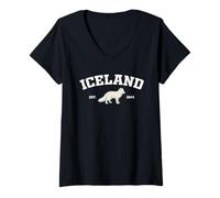 Femme Iceland Arctic Fox Vintage Icelandic Souvenir T-Shirt avec Col en V