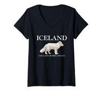 Femme Iceland Arctic Fox Vintage Icelandic Souvenir T-Shirt avec Col en V