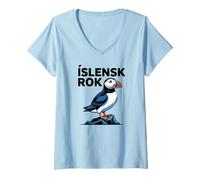 Femme Iceland Pride Íslensk Rok Macareux islandais T-Shirt avec Col en V