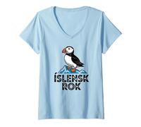 Femme Iceland Pride Íslensk Rok Macareux islandais T-Shirt avec Col en V