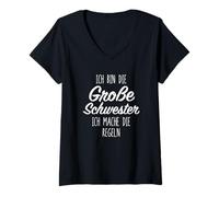 Femme « Ich Bin Die Große Schwester ich Mache Die Regeln Spruch » T-Shirt avec Col en V