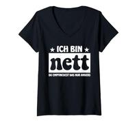Femme Ich Bin Nett du Sens Das Nur Anders T-Shirt avec Col en V