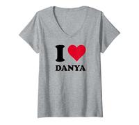 Femme « Ich Liebe Danya » T-Shirt avec Col en V
