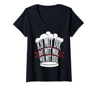 Femme Ich mit Dir mit Mir Wir mit Bier Partner BFF T-Shirt avec Col en V