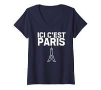 Femme Ici c'est Paris T-Shirt avec Col en V
