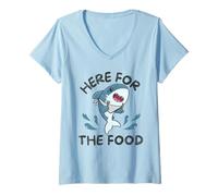 Femme Ici pour la Nourriture Mignon drôle Requin Vie océanique biologie Marine T-Shirt avec Col en V