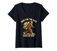 Femme Ici pour Les Chats, Les Humains sont des Bigfoot étranges T-Shirt avec Col en V