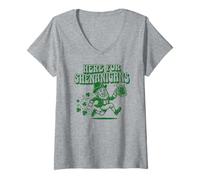 Femme Ici pour Les manigances drôles de la Saint-Patrick T-Shirt avec Col en V