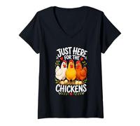 Femme Ici pour Les Poules T-Shirt avec Col en V