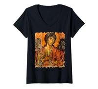 Femme Icône Byzantine Saint Michel Archange T-Shirt avec Col en V