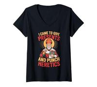 Femme Icône catholique « I Came to Give Presents and Punch Heretics » T-Shirt avec Col en V