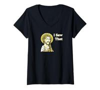 Femme Icône chrétienne « I Saw That Funny Citation Jesus Meme » T-Shirt avec Col en V