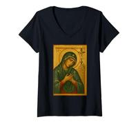 Femme Icône chrétienne orthodoxe de la Vierge Marie des T-Shirt avec Col en V