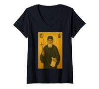 Femme Icône chrétienne orthodoxe de Saint Paisios du Mont Athos T-Shirt avec Col en V