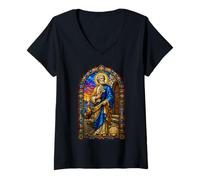 Femme Icône d'art mosaïque de la cathédrale Gothique de Saint Peter Keys Coq T-Shirt avec Col en V
